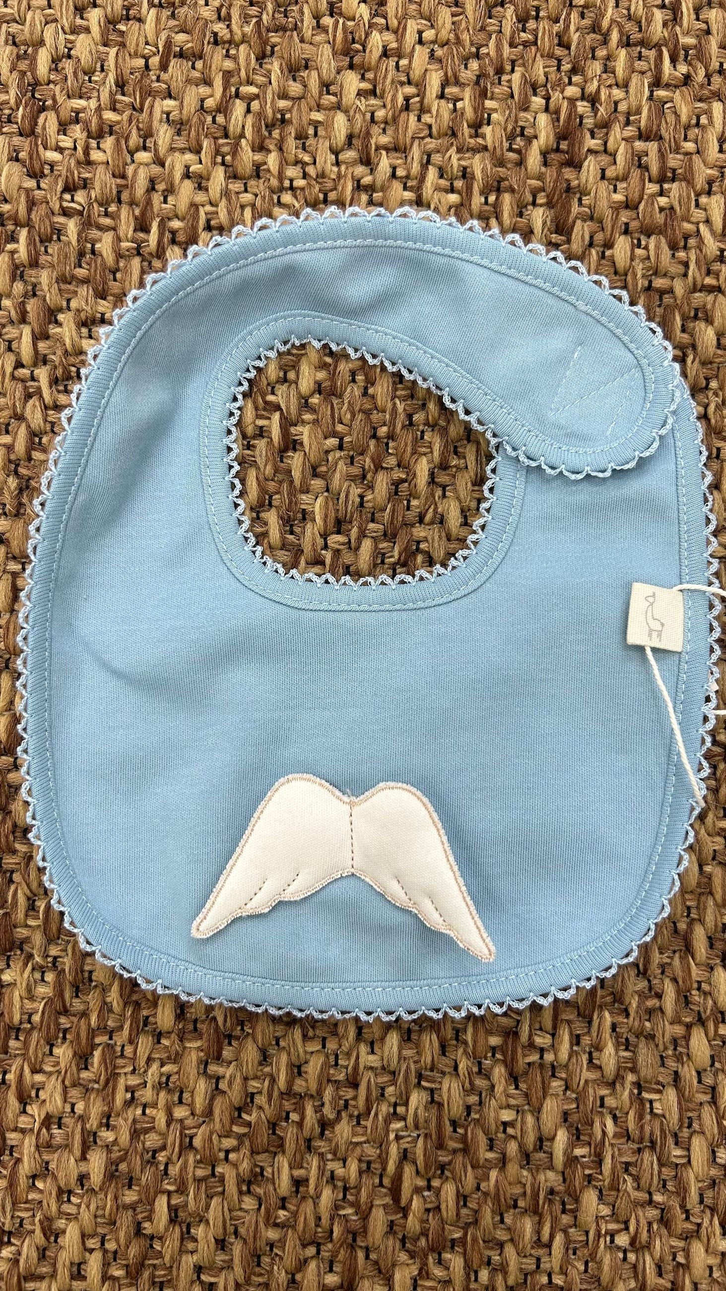 Bavetta neonato con ricamo ali chiusura strappo Baby Gi