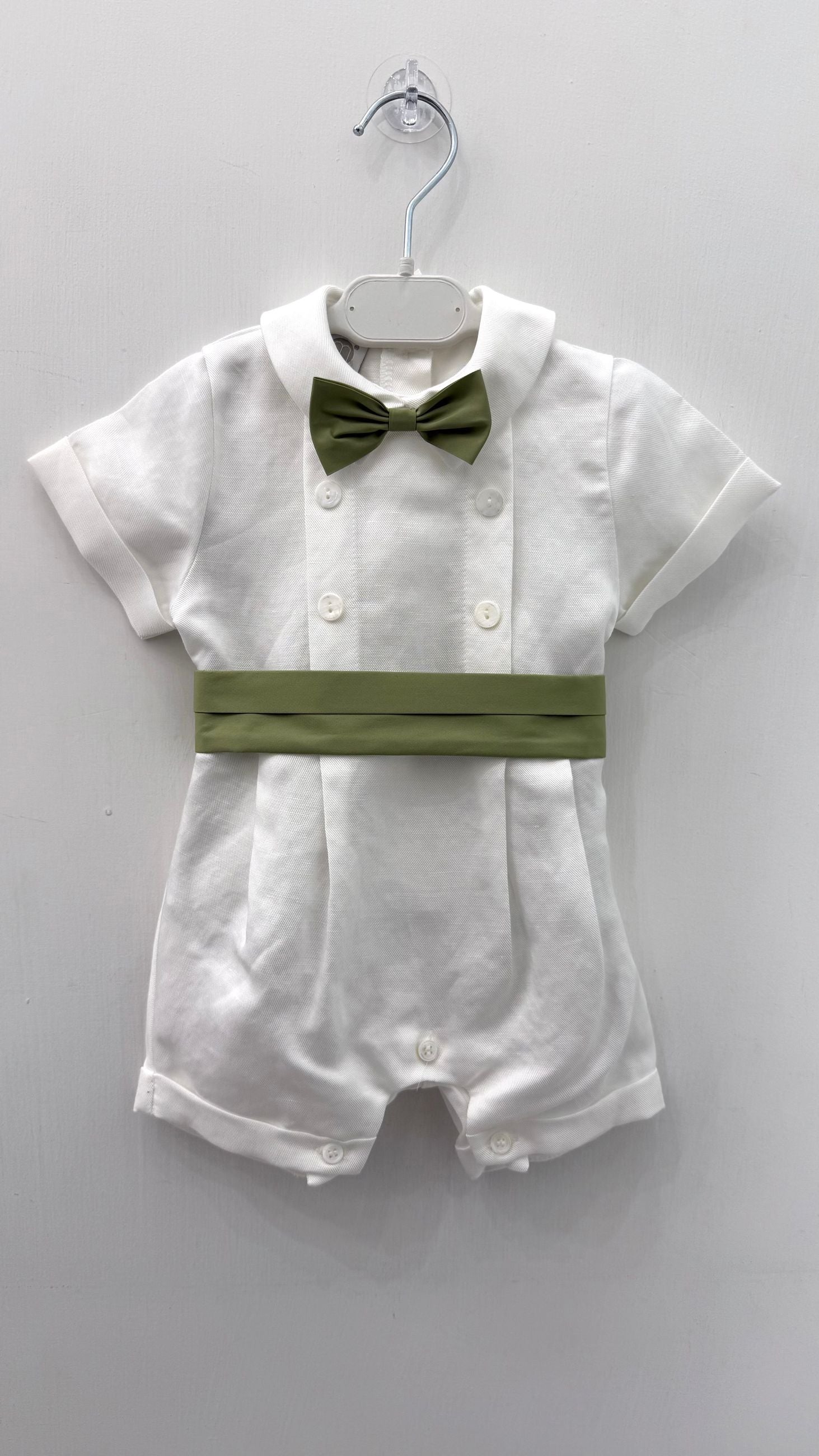 Pagliaccetto bimbo in misto lino papillon verde Marlù