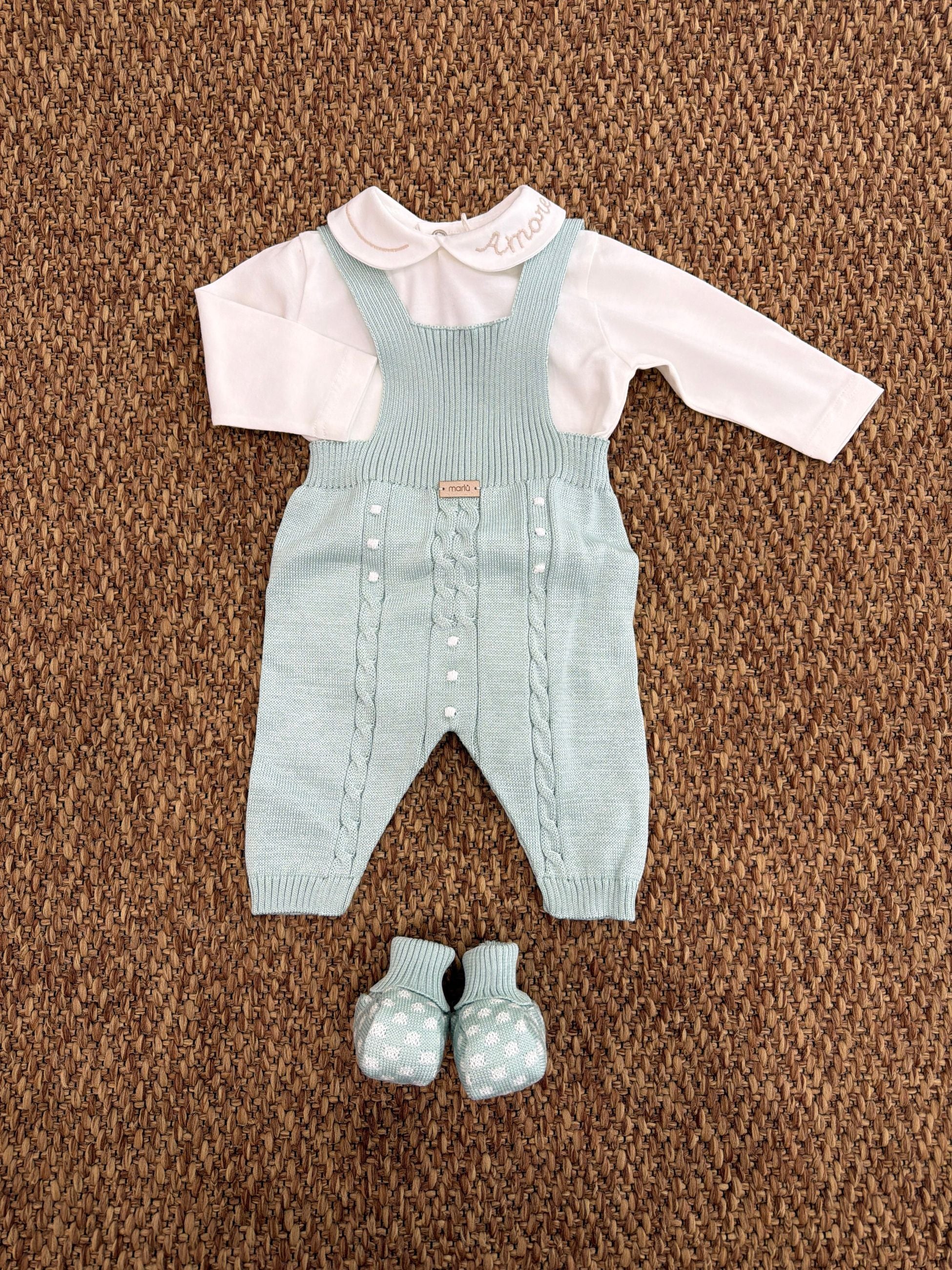 Completo neonata 2pz ricamo treccia con scarpine Marlù