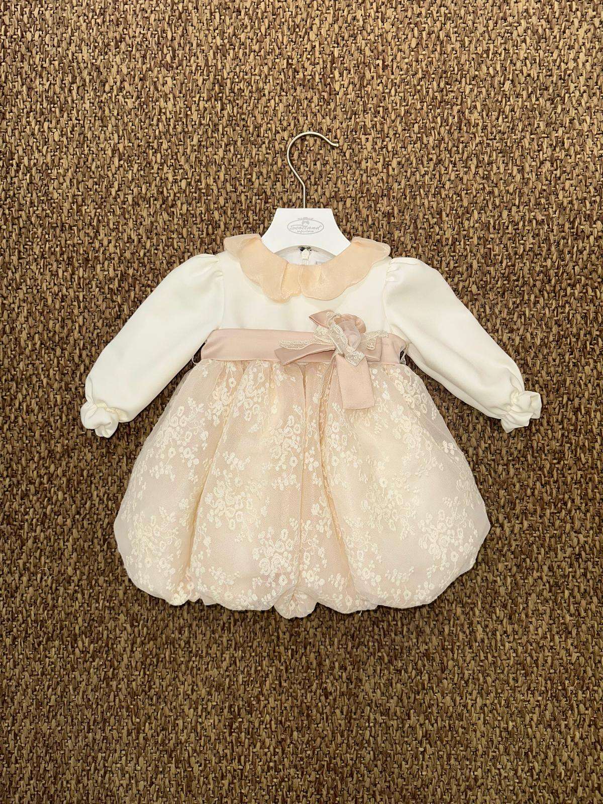Abito bambina cerimonia con dettagli in pizzo e fiocco Marlù
