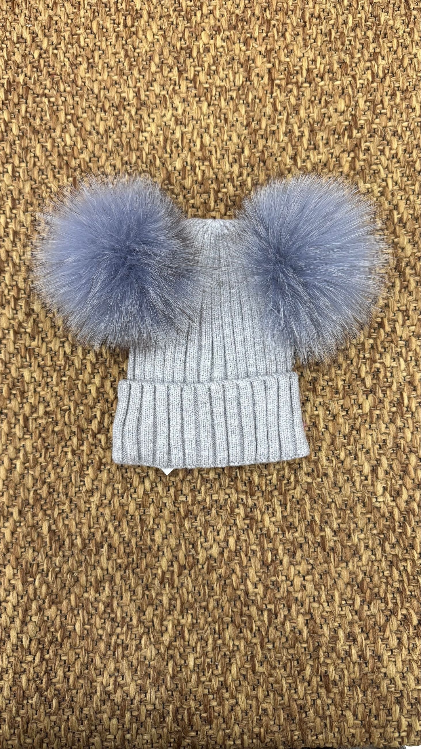 Cappello bimbi a costine con 2 pon pon Enfant Made in Italy