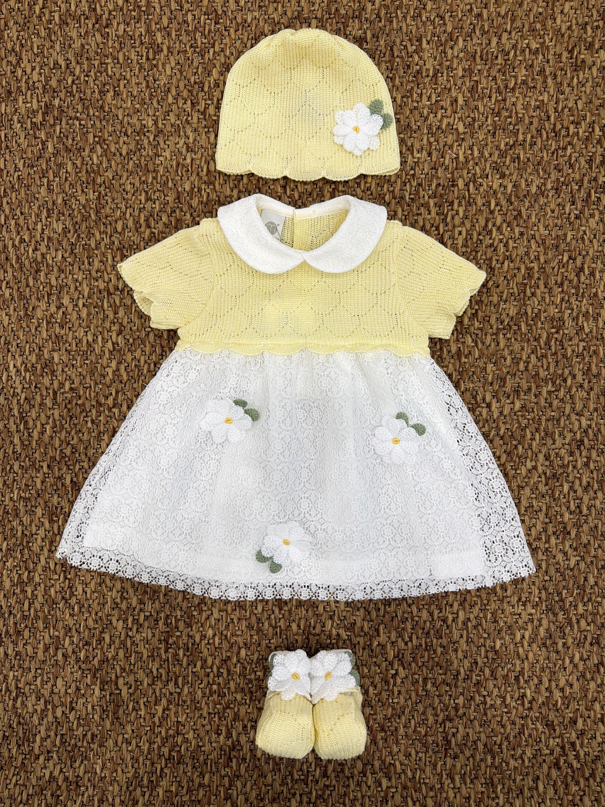 Abito bimba margherite con cappello e scarpine Marlù