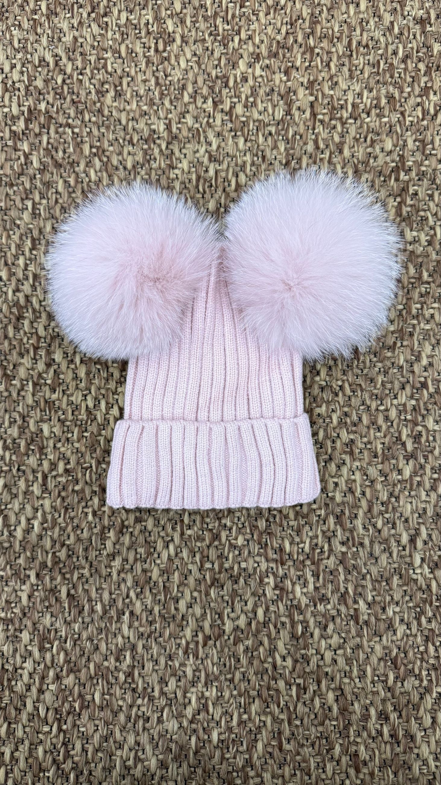 Cappello bimbi a costine con 2 pon pon Enfant Made in Italy