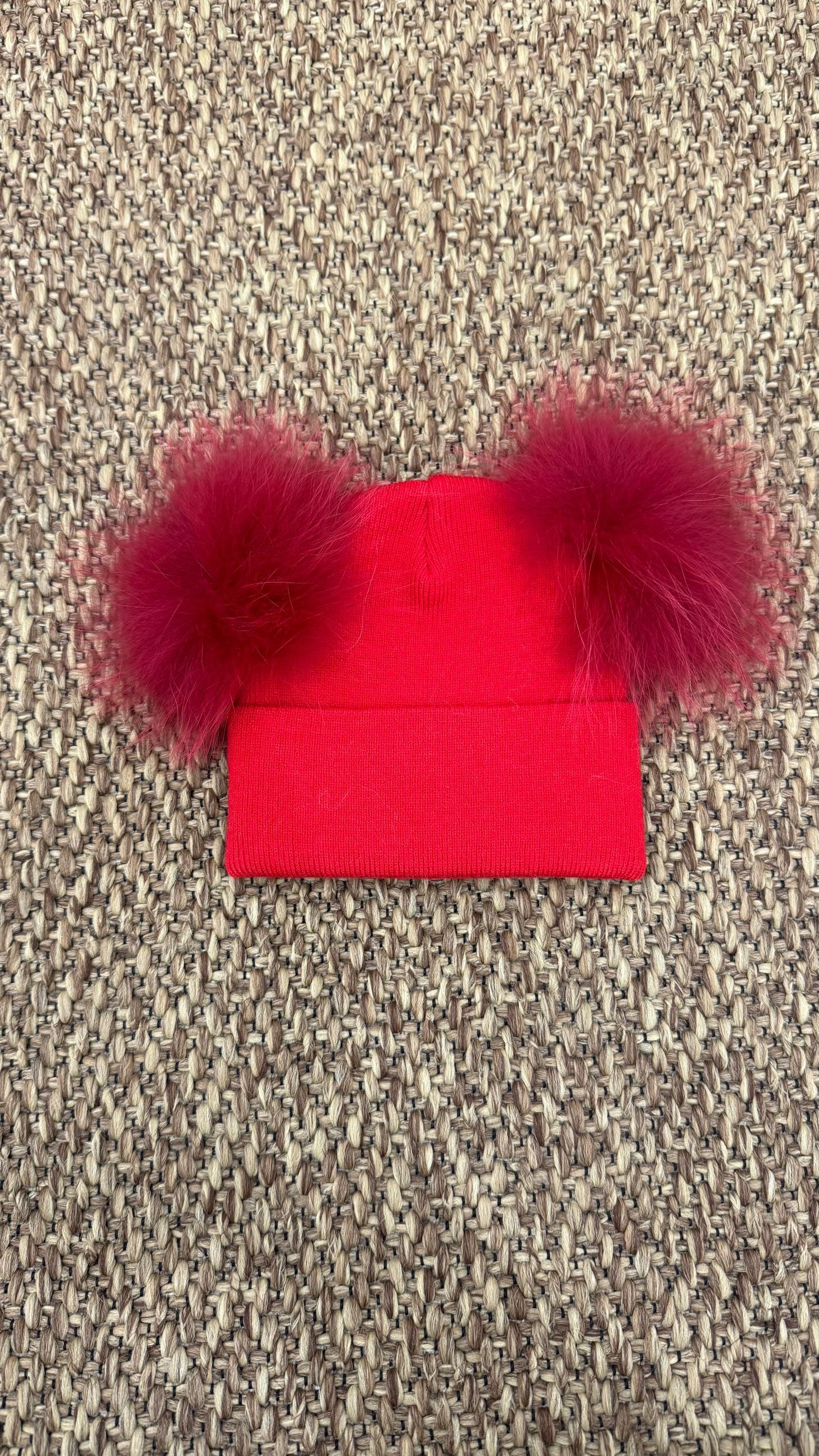 Cappello bimbi liscio con 2 pon pon Enfant Made in Italy