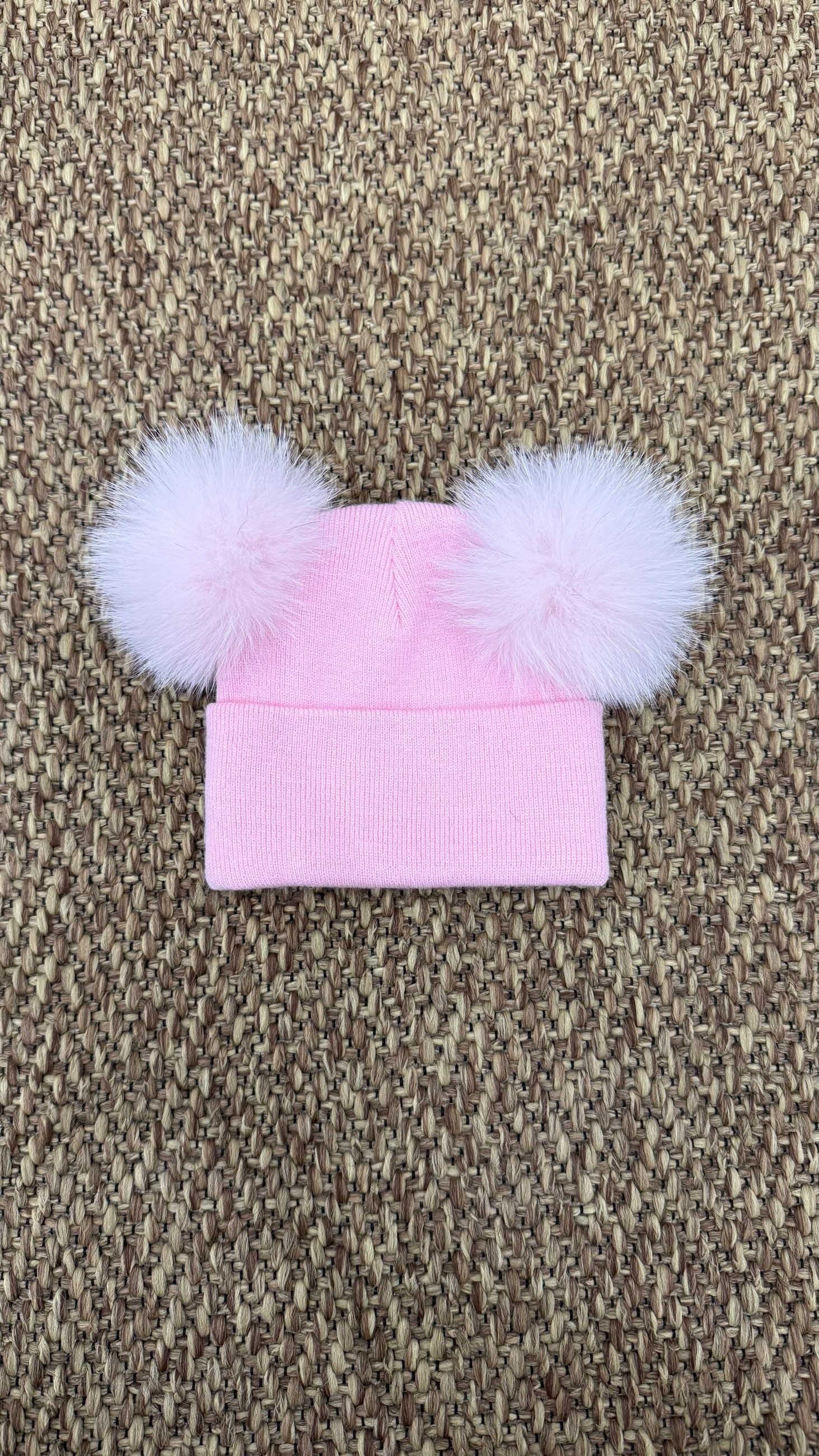 Cappello bimbi liscio con 2 pon pon Enfant Made in Italy