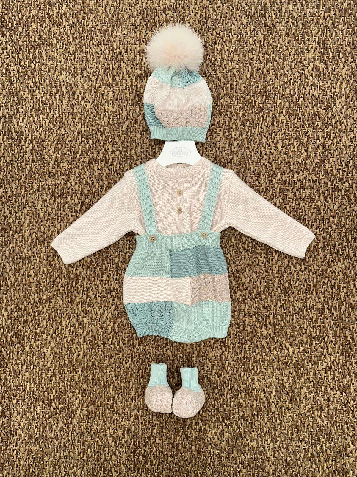 Completo neonati 3pz con cappellino pon pon multicolor Marlù