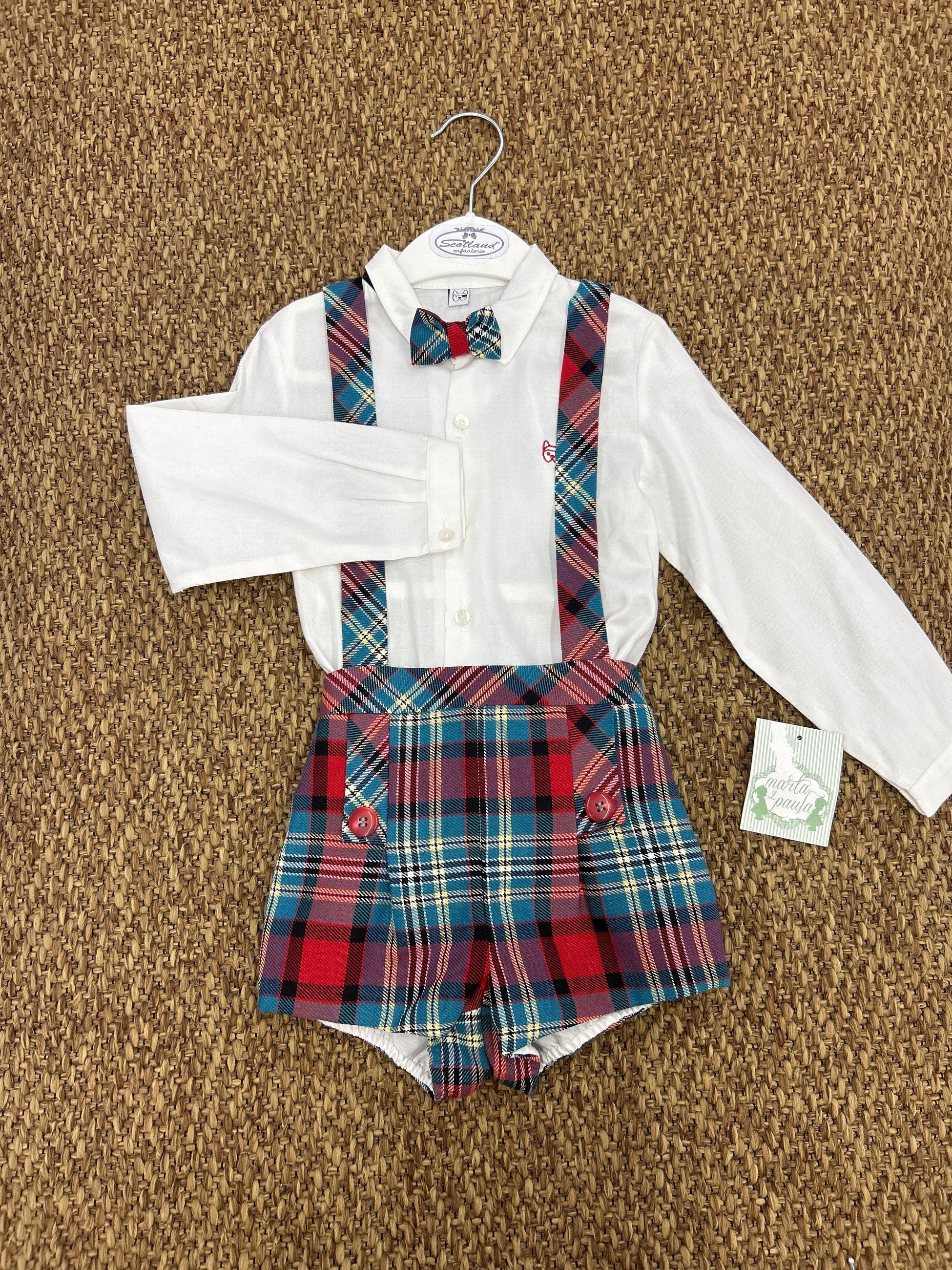 Completo bimbo scozzese con papillon Marta y Paula