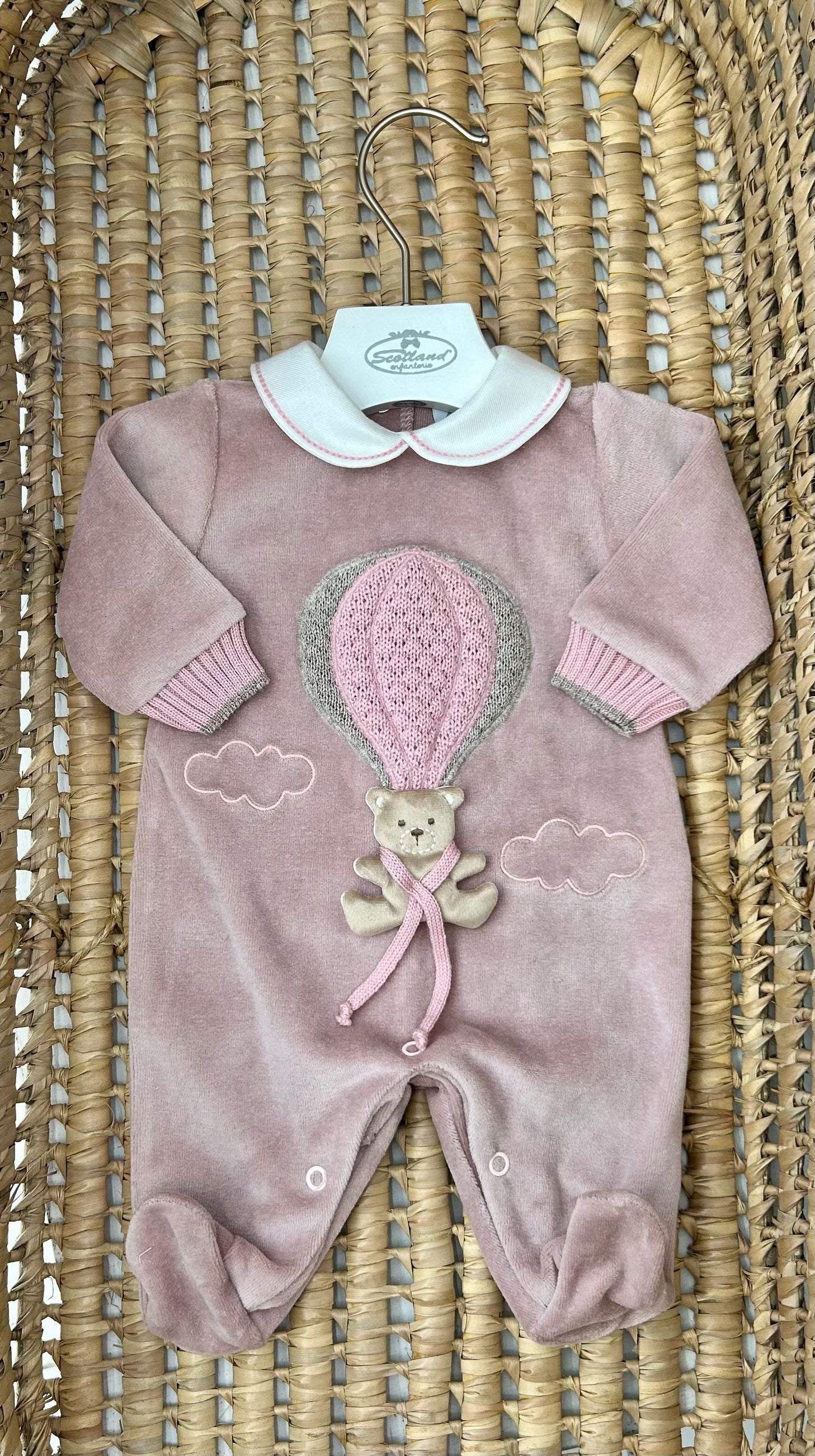 Tutina neonati ciniglia con orsetto in mongolfiera Marlù