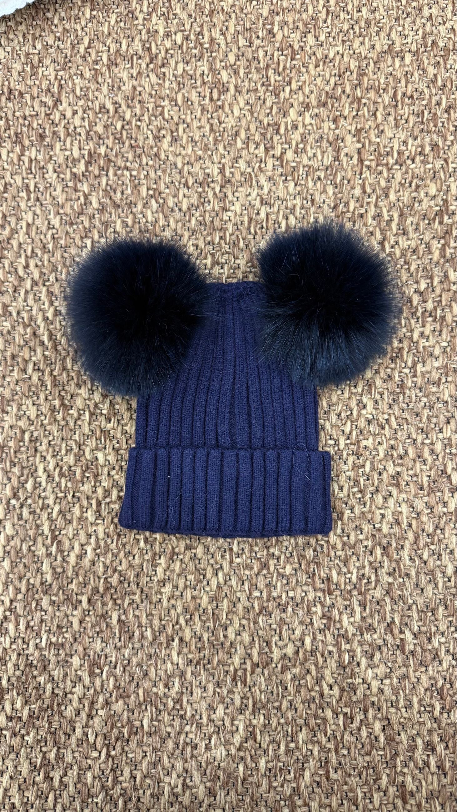 Cappello bimbi a costine con 2 pon pon Enfant Made in Italy