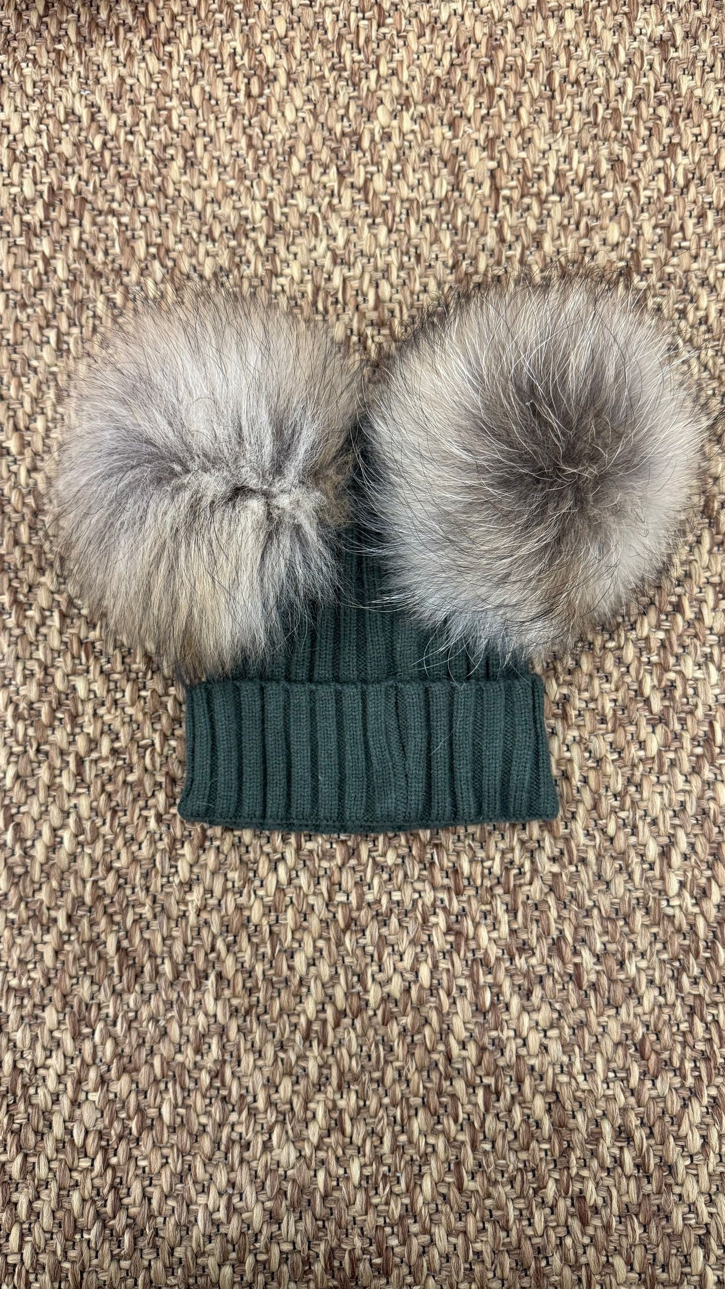 Cappello bimbi a costine con 2 pon pon Enfant Made in Italy