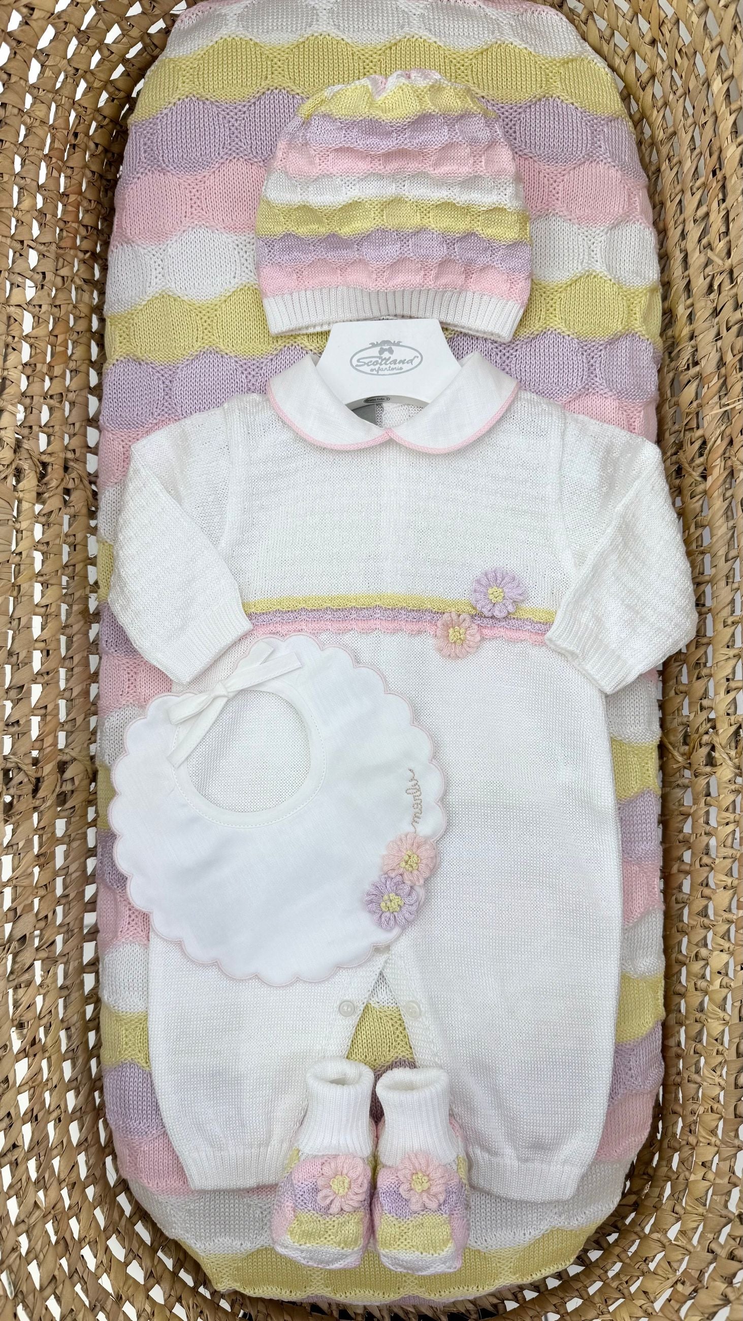 Completo nascita neonata tutina con fiorellini Marlù