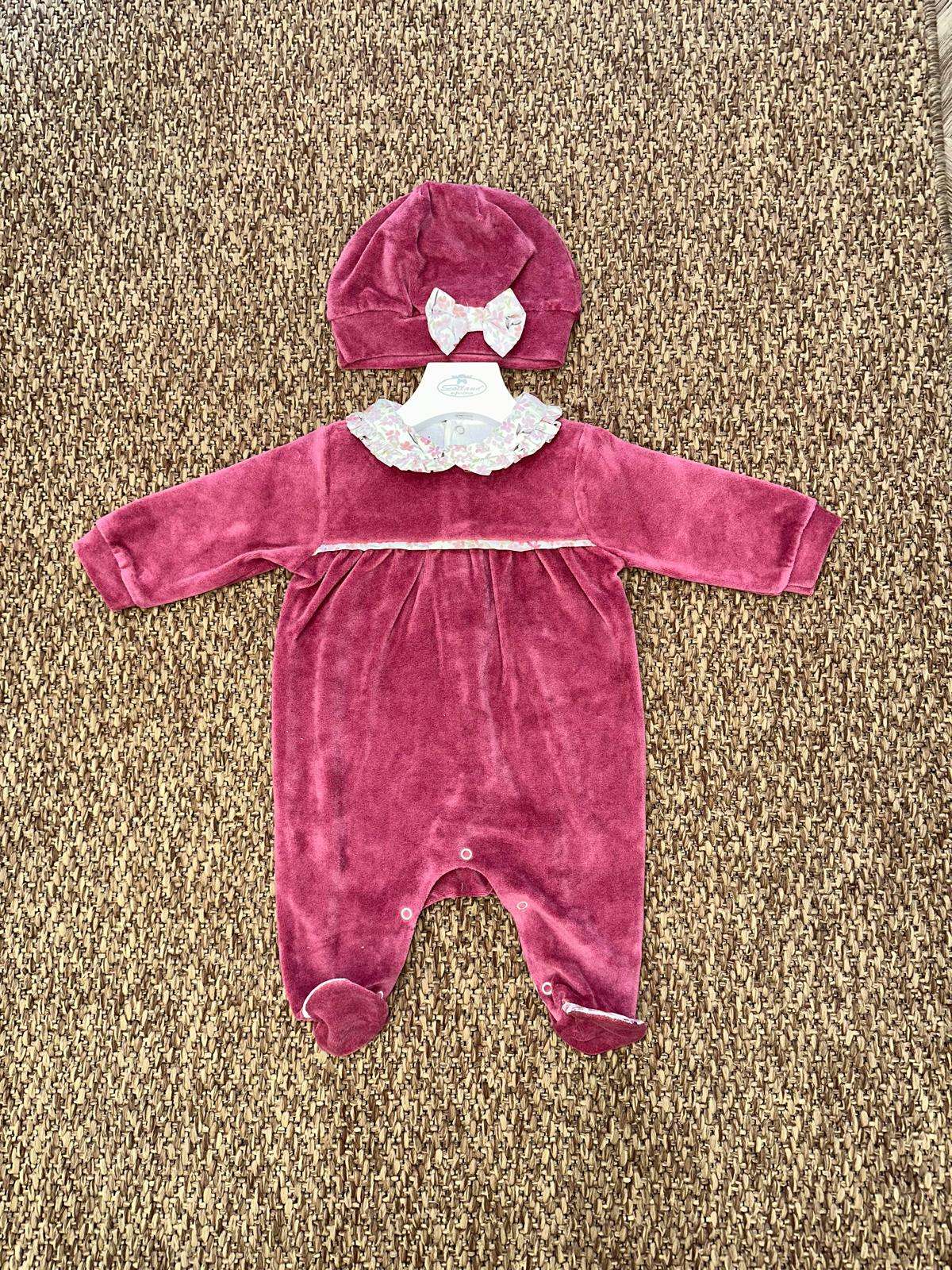 Tutina neonata in velluto con cappellino Baby Vip