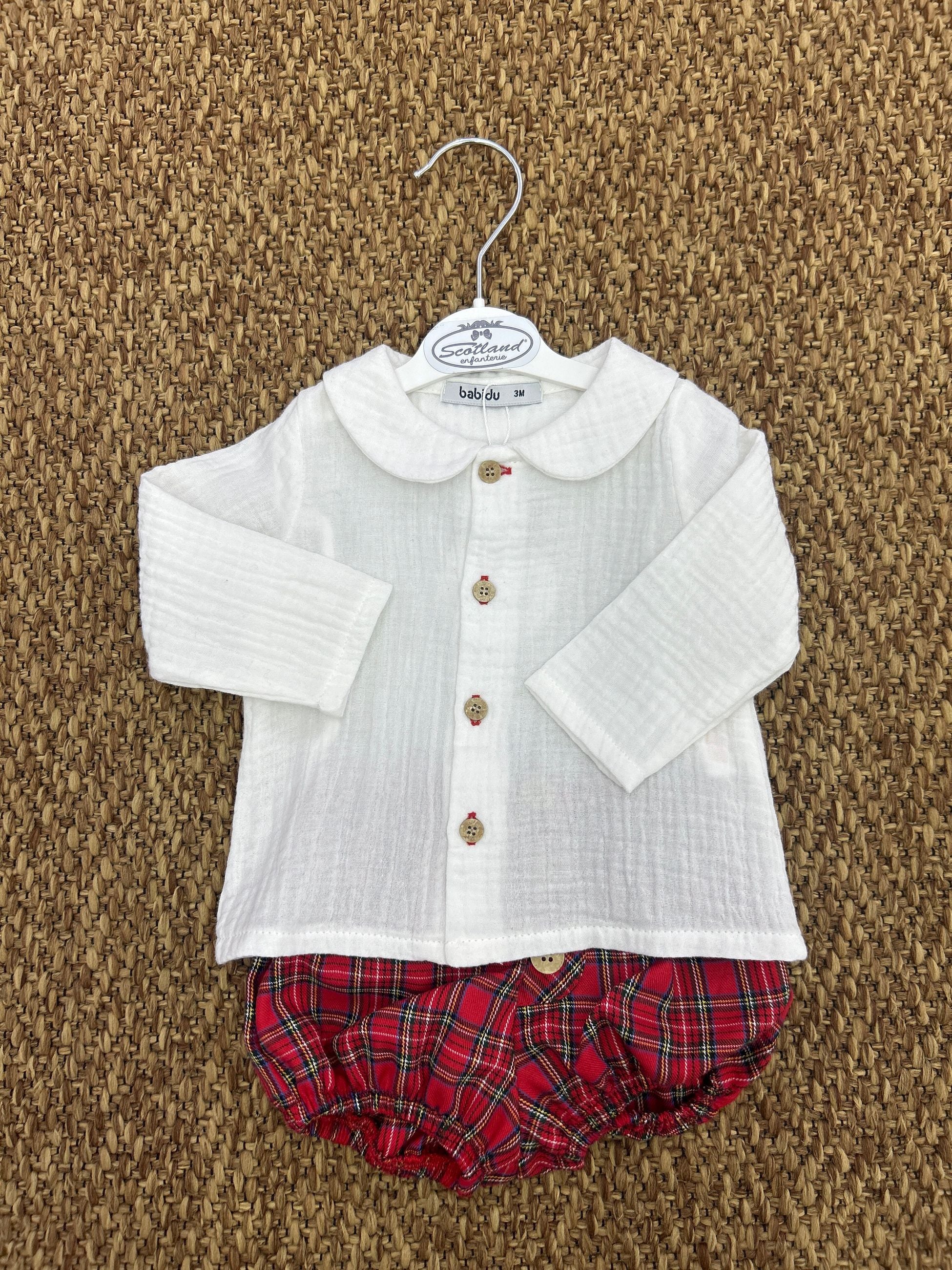 Completo bimbo 2pz scozzese e camicia in lino Babidu
