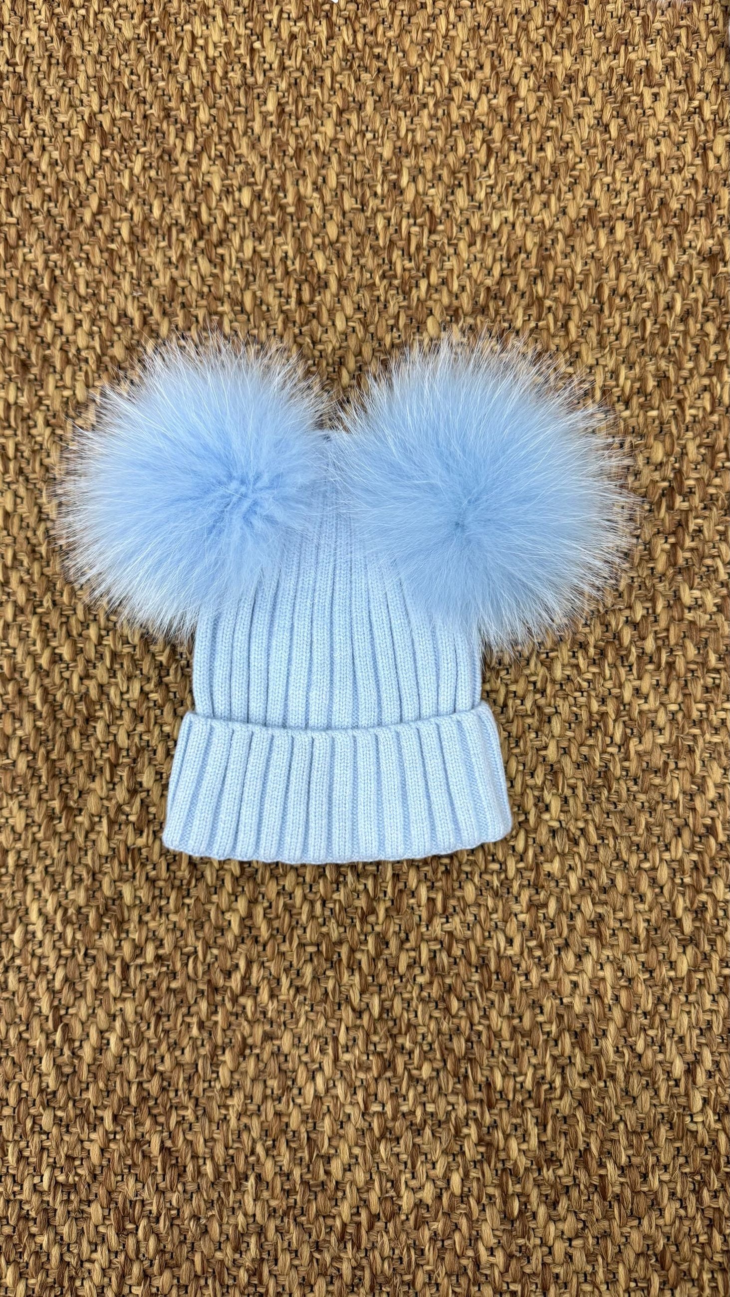 Cappello bimbi a costine con 2 pon pon Enfant Made in Italy