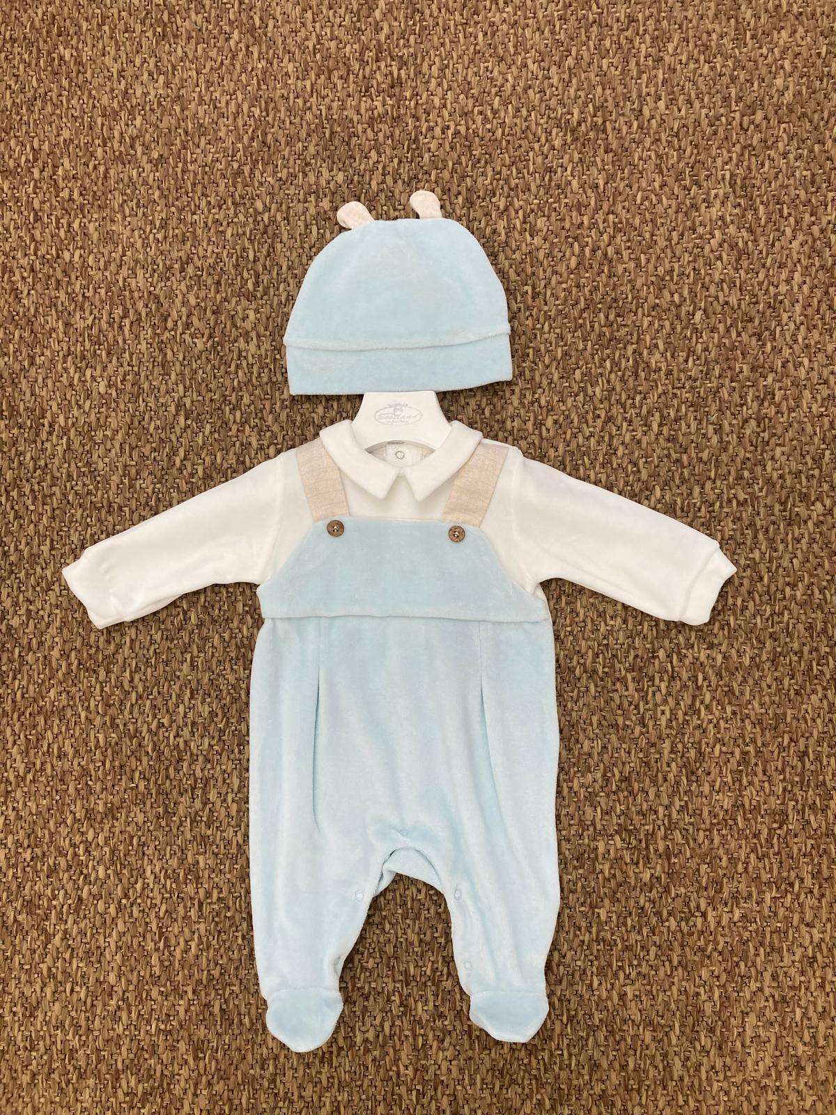 Tutina neonati a salopette in ciniglia con cappellino Baby Vip