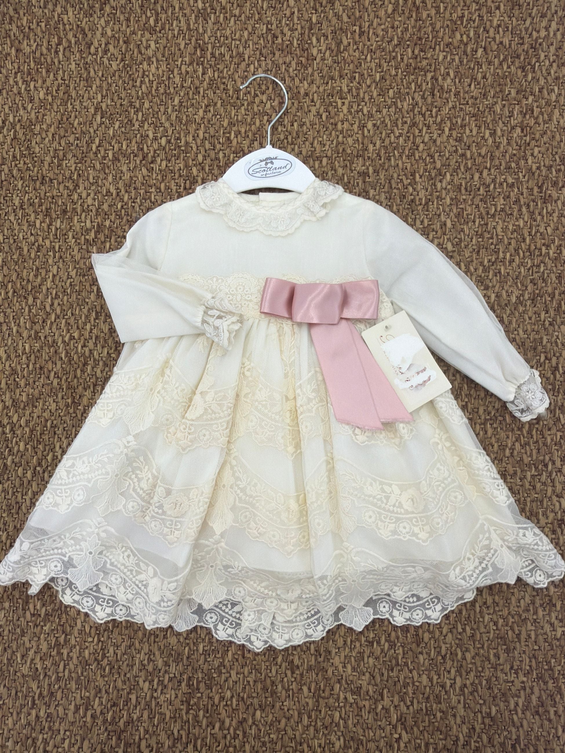 Abito bambina cerimonia con dettagli in pizzo e fiocco Mimosines