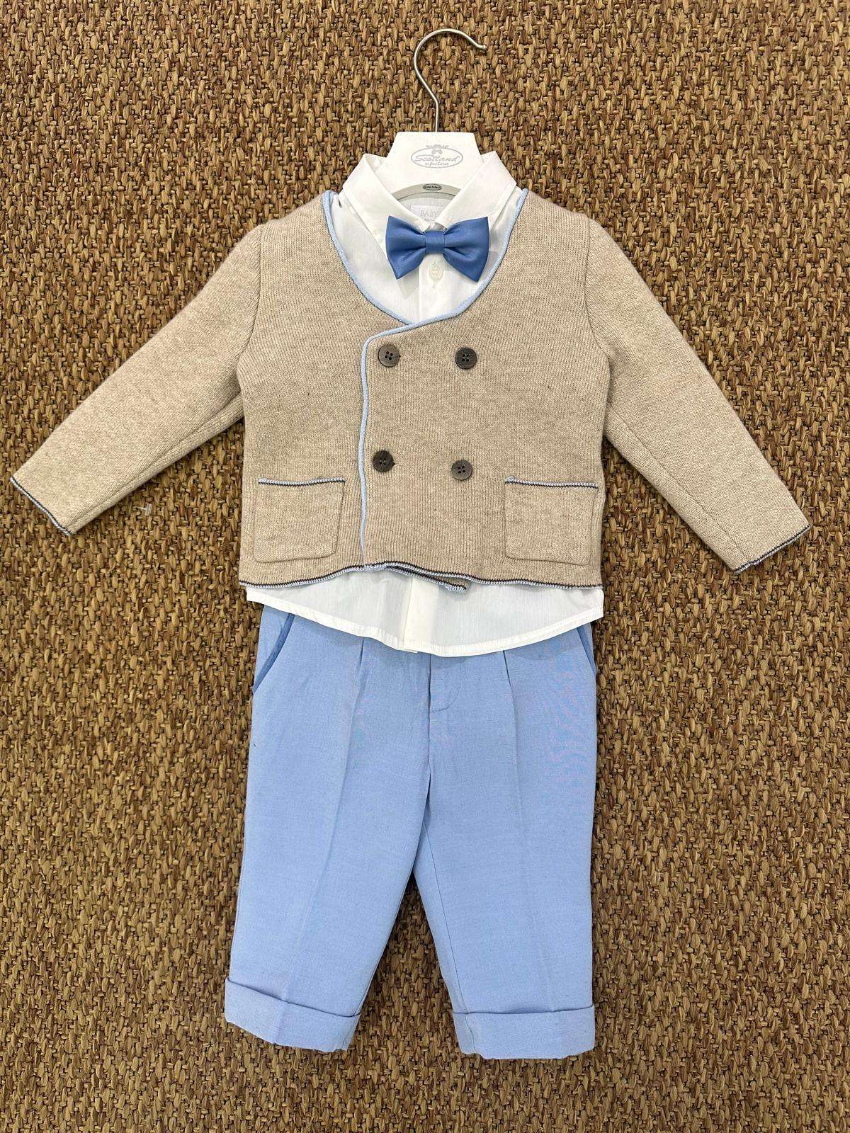 Completo bambino cerimonia 4pz con cardigan doppio petto con taschini Baby A