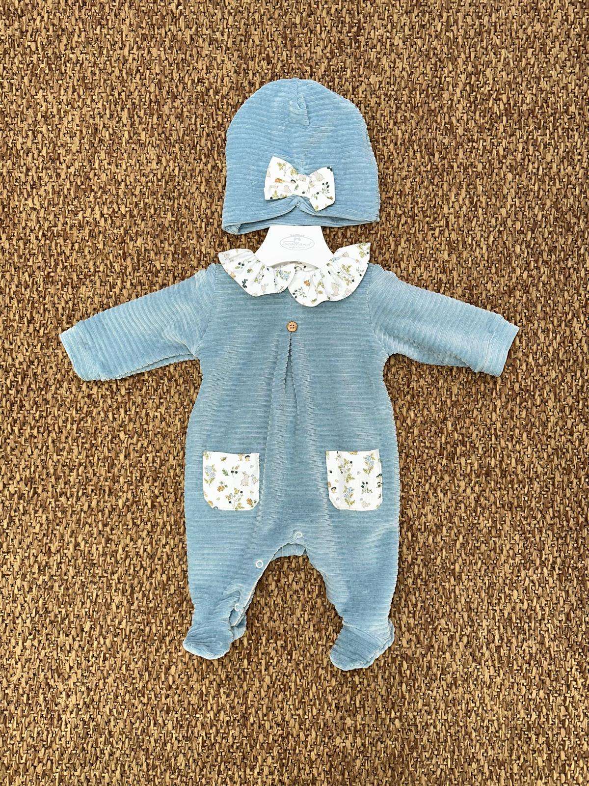 Tutina neonata a costine con dettagli a fiorellini con cappellino Baby Vip