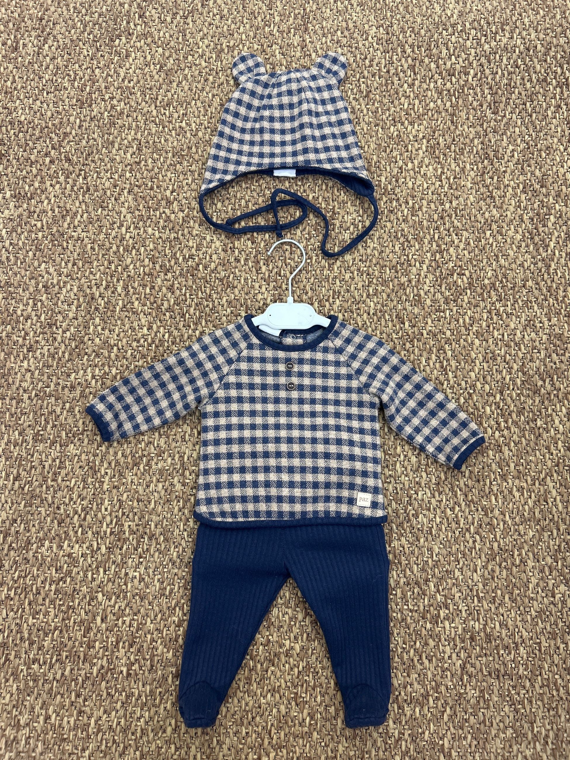 Completo neonato 2pz a quadretti con cappellino Paz Rodriguez