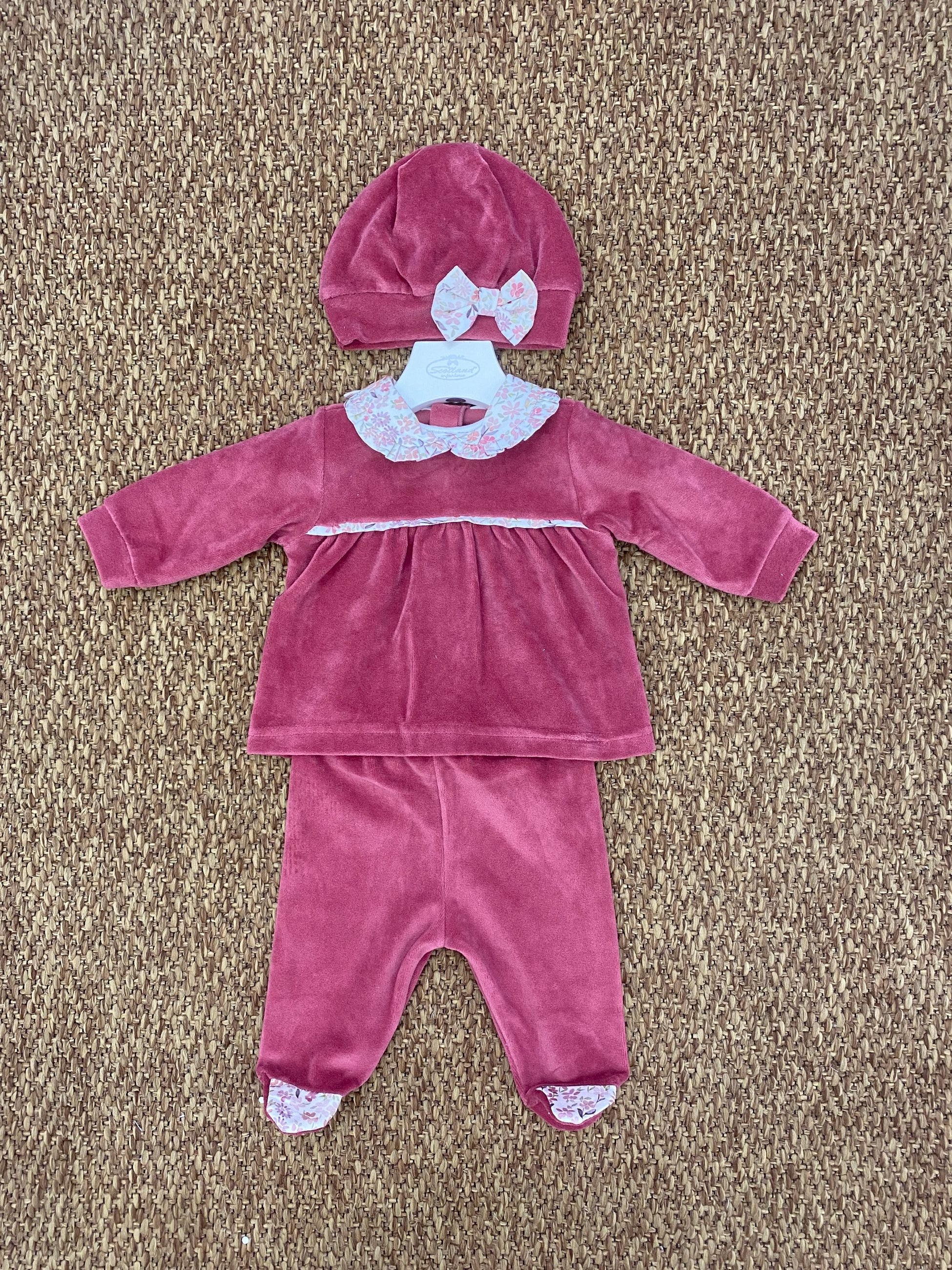 Completo neonata 2pz in velluto con cappellino Baby Vip