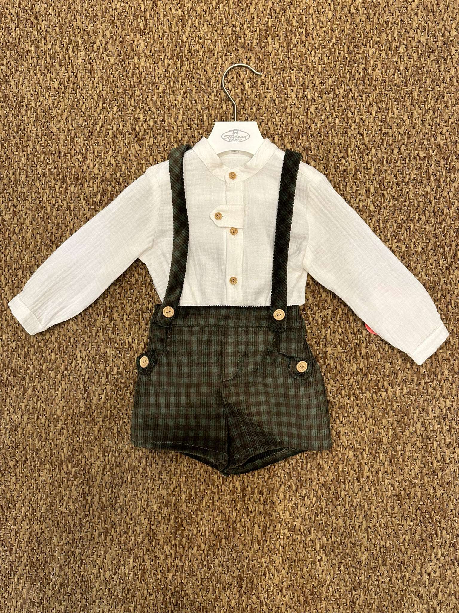 Completo bambino con salopette a quadretti Del Sur