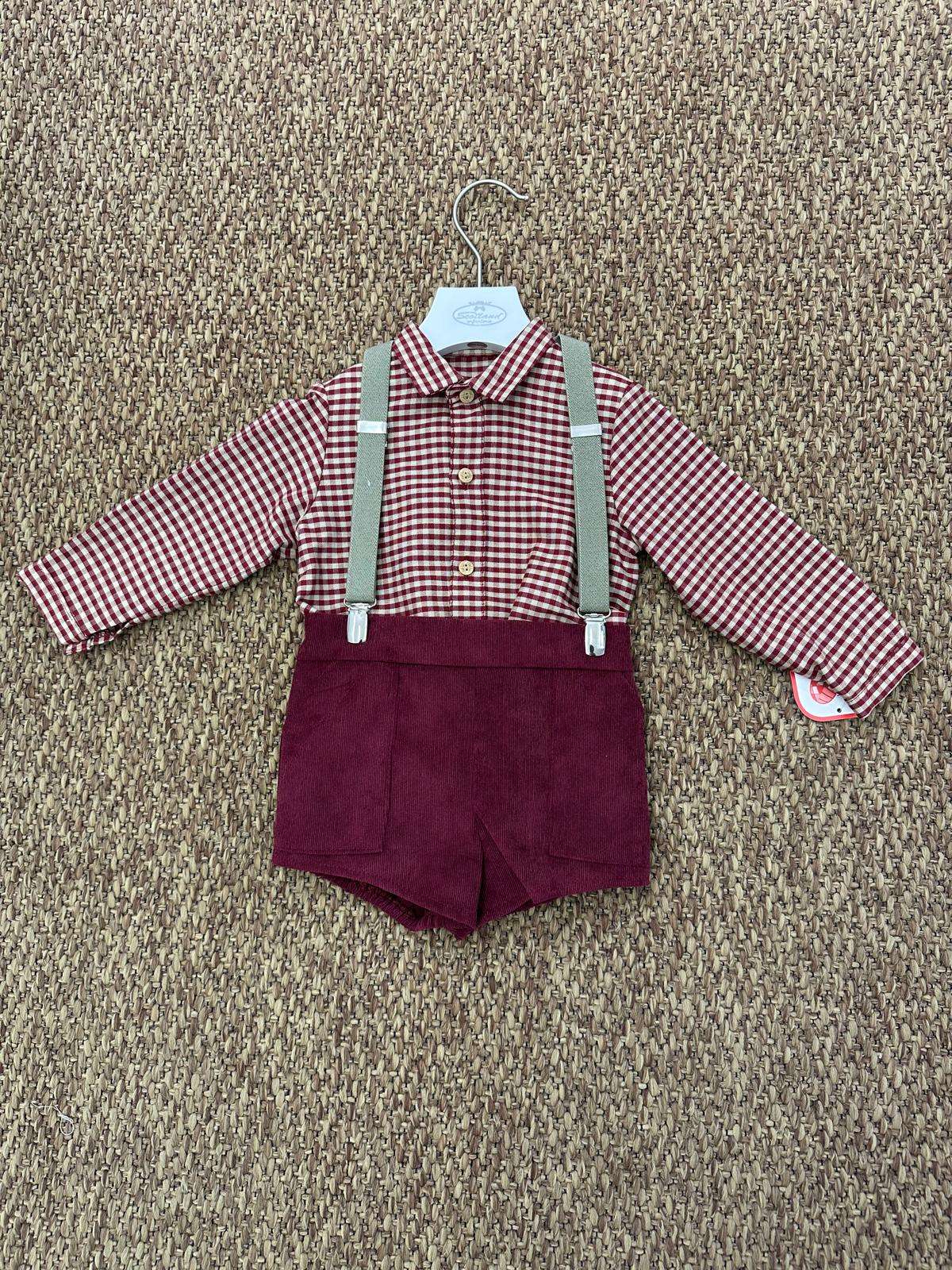 Completo bambino 2pz con bretelle e camicia a quadretti Del Sur